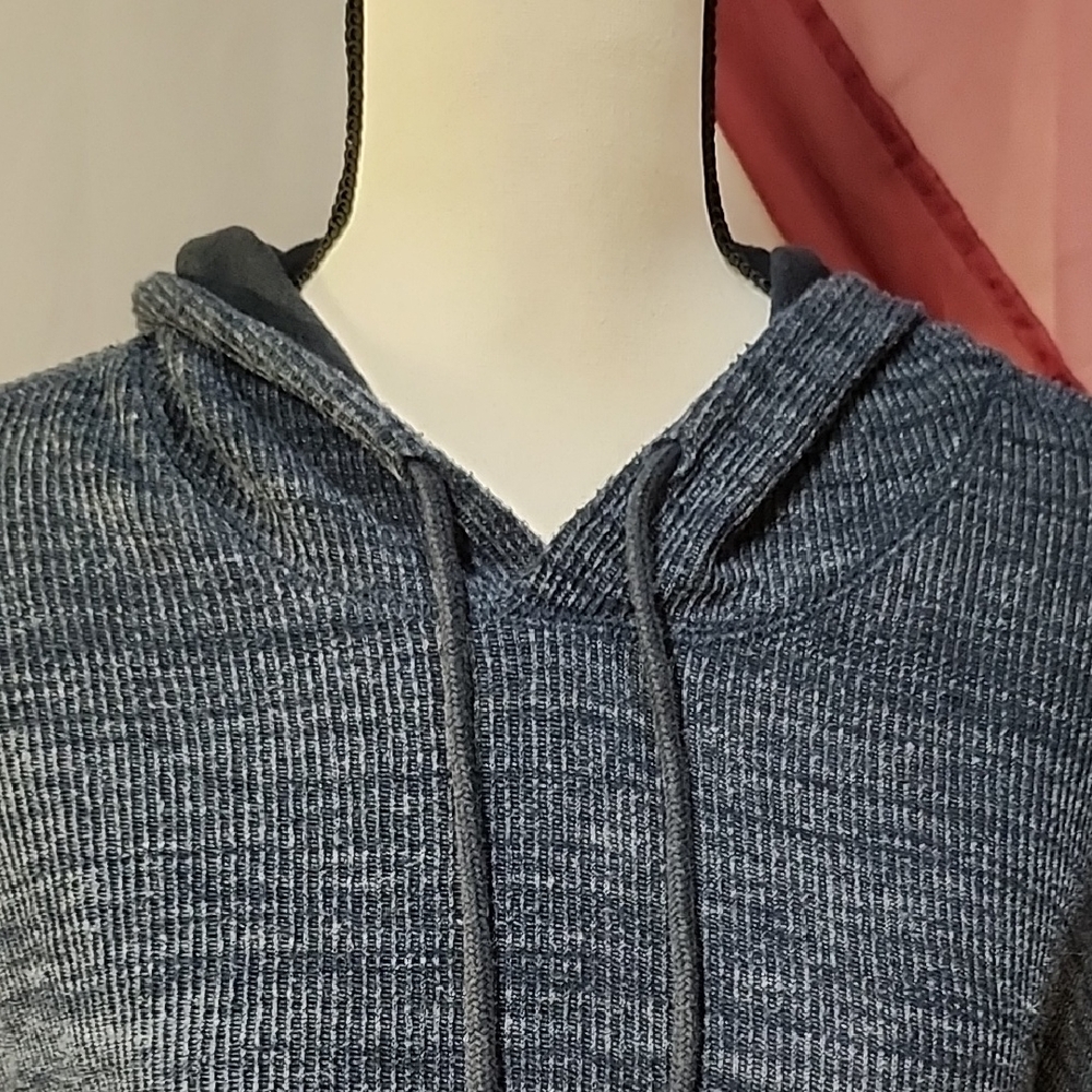Vince Men's Blue Heather Thermal Cotton Blend Pullover Hoodie, XXL